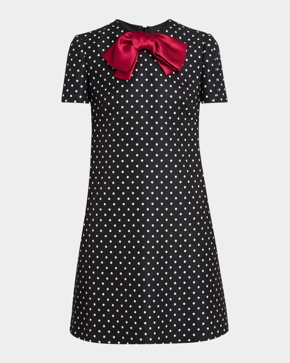 Satin Bow Polka Dot Shift Mini Dress